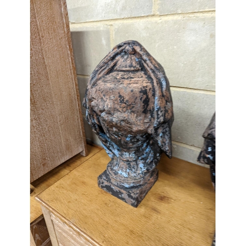 28 - A pair of cast iron urn shaped finials. H-48cm.