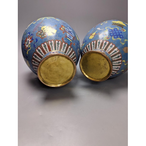 281 - A pair of late 19th/early 20th century Chinese cloisonné enamel ‘Buddhist emblems’ vases 36cm... 