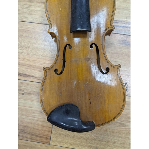 282 - A violin and bow, various records etc