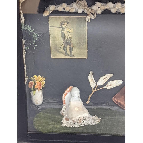 295 - A Diorama, interior scene of Victorian dolls and objects, 38 cm wide