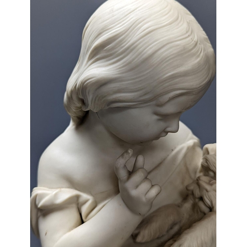 296 - A Copeland Parian group Girl with dog entitled 'Go to sleep' 45cm