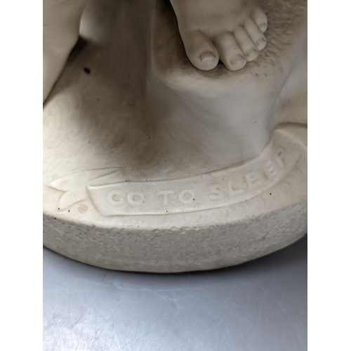 296 - A Copeland Parian group Girl with dog entitled 'Go to sleep' 45cm