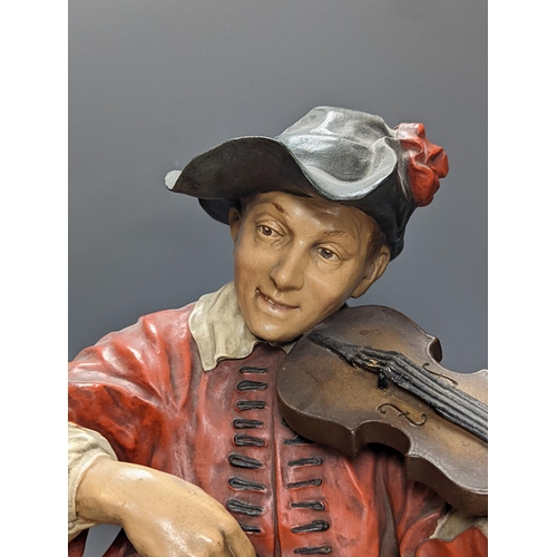 303 - A pair of late 19th/early 20th century Austrian cold painted terracotta figures of musicians in 17th... 