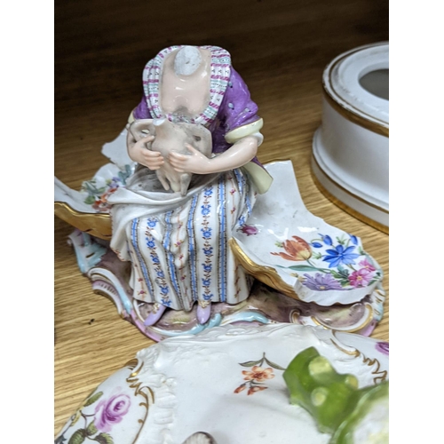 308 - A group of incomplete 19th Meissen porcelain groups, bases, covers etc. (a.f) (7)