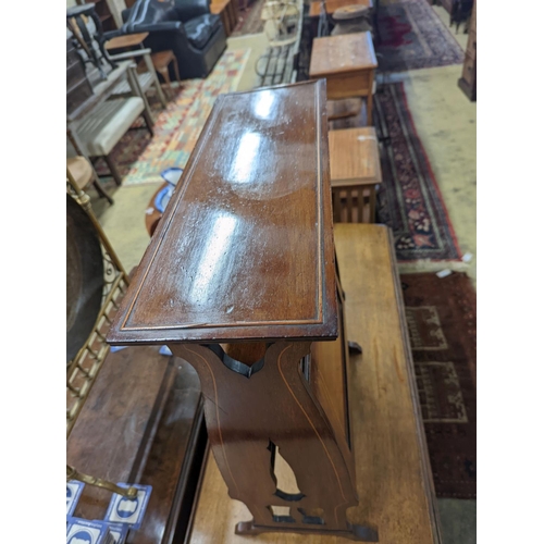 31 - An Edwardian satinwood banded mahogany newspaper stand, width 54cm, depth 22cm, height 75cm... 