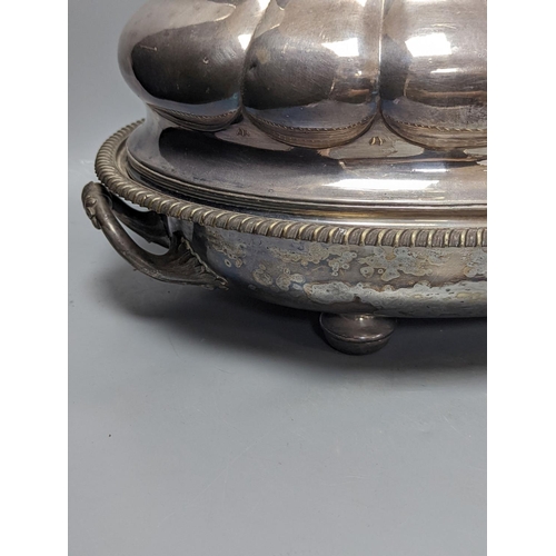 318 - A silver plated meat dome and a similar hot water dish, 46cm