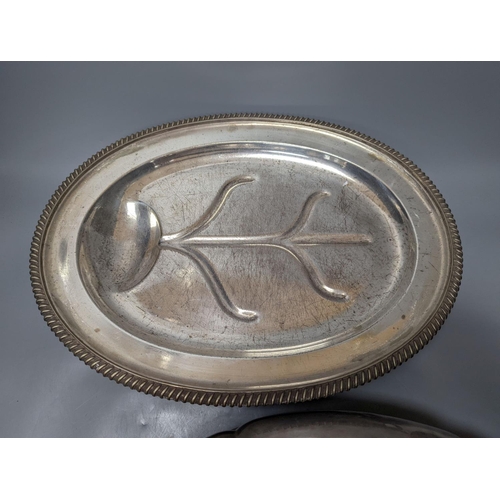 318 - A silver plated meat dome and a similar hot water dish, 46cm