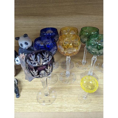 324 - A set of coloured hock glasses