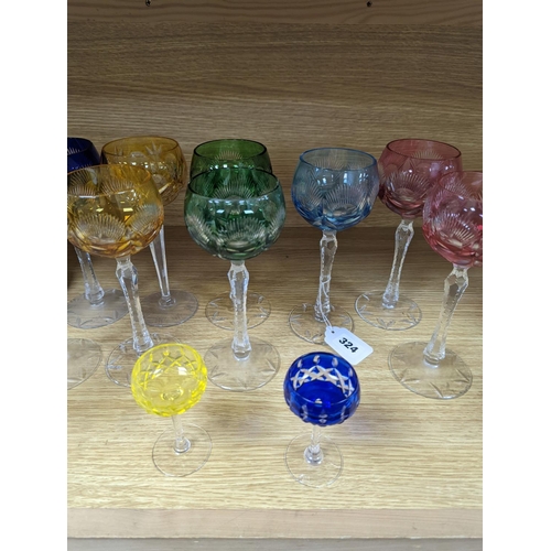 324 - A set of coloured hock glasses