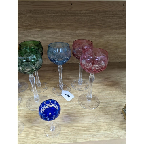 324 - A set of coloured hock glasses