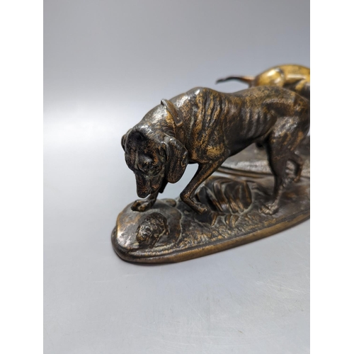 338 - Two patinated spelter dogs 20cm