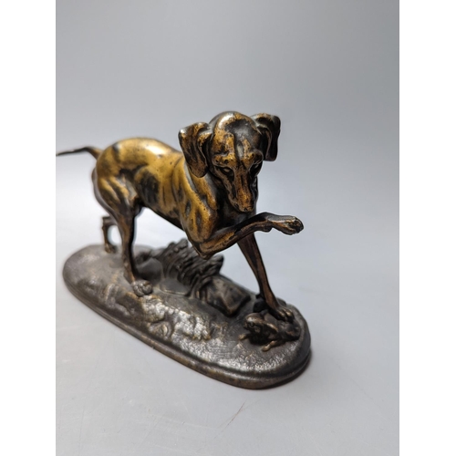 338 - Two patinated spelter dogs 20cm