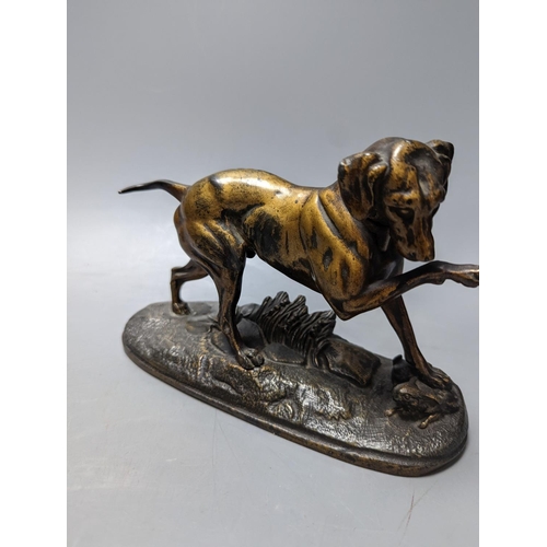 338 - Two patinated spelter dogs 20cm