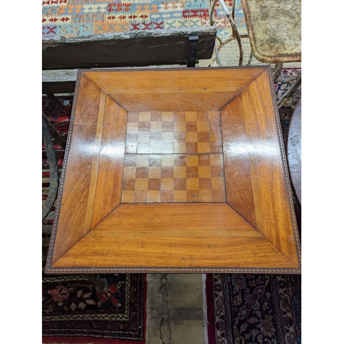 38 - An early 20th century French inlaid games table, width 61cm, depth 61cm, height 7cm