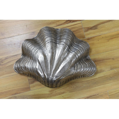 399 - A cast aluminium clam-shaped ice bucket, 66 cms wide.