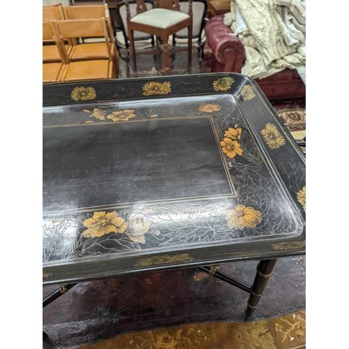 43 - A Regency style rectangular papier mache tray top table, width 76cm, depth 56cm, height 54cm... 