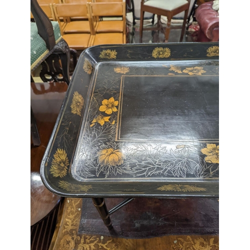 43 - A Regency style rectangular papier mache tray top table, width 76cm, depth 56cm, height 54cm... 