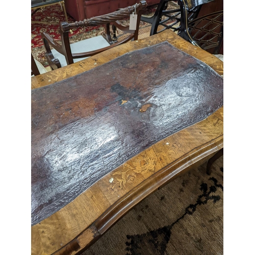 44 - A 19th century mother of pearl and marquetry inlaid writing table, width 120cm, depth 65cm, height 7... 