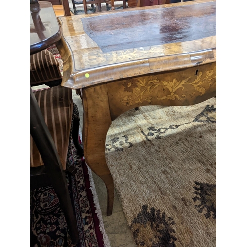 44 - A 19th century mother of pearl and marquetry inlaid writing table, width 120cm, depth 65cm, height 7... 