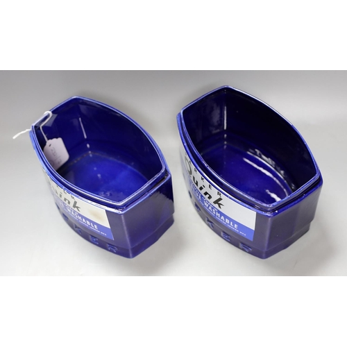 447 - Four large display ceramic Royal Blue Parker Quink ink bottles, largest 20 cms high.