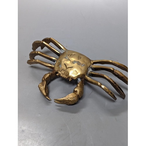 476 - A pair of bronze crabs, largest 22.5 cms wide.