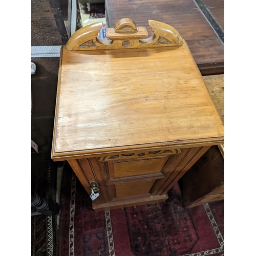 48 - A Victorian satin walnut bedside cabinet, width 41cm, depth 38cm, height 86cm