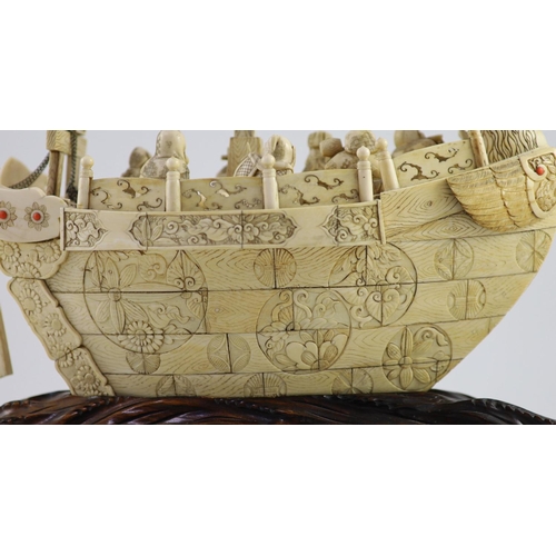 492 - A large Japanese ivory okimono of the seven Gods of Happiness treasure ship the Takarabune, early Sh... 