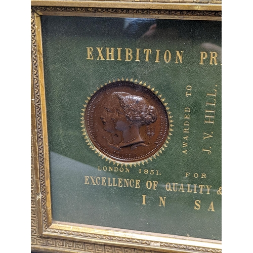 497 - Two Exhibition Prize Medals, to JV Hill, saw manufacturers, London 1851 and Paris 1855, frame 34cm. ... 