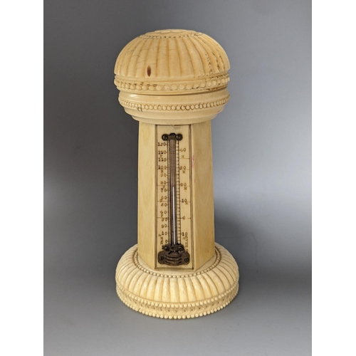 499 - A 19th century ivory table thermometer, 13cm.