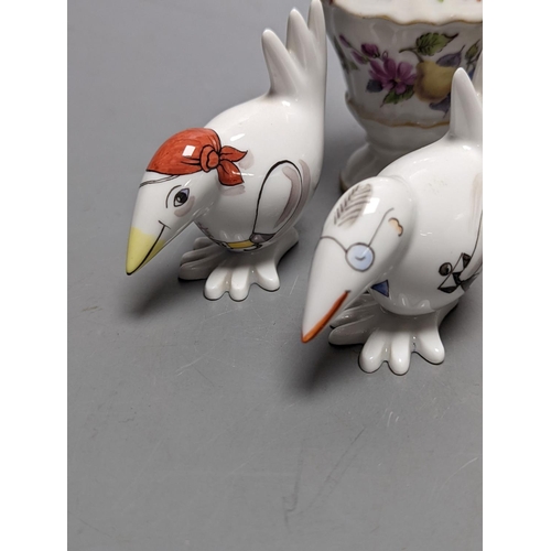 504 - A group of seven small Meissen ornaments, two-handled vase 12cm.