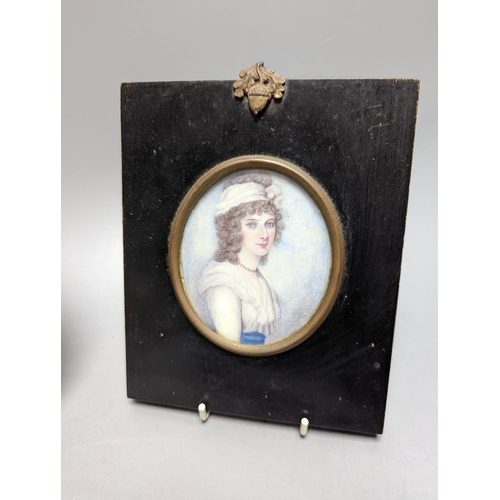 509 - A plaster relief portrait, Samuel Pepys, frame 13cm., a Victorian portrait miniature on ivory, a sil... 