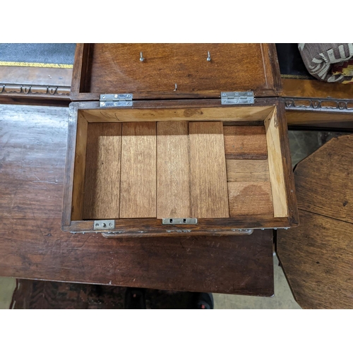 52 - A late Victorian metal mounted oak smoker's box, width 34cm, depth 20cm, height 29cm