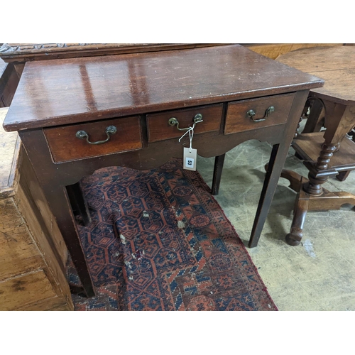 53 - A George III mahogany side table with three drawers, width 75cm, depth 44cm, height 72cm... 