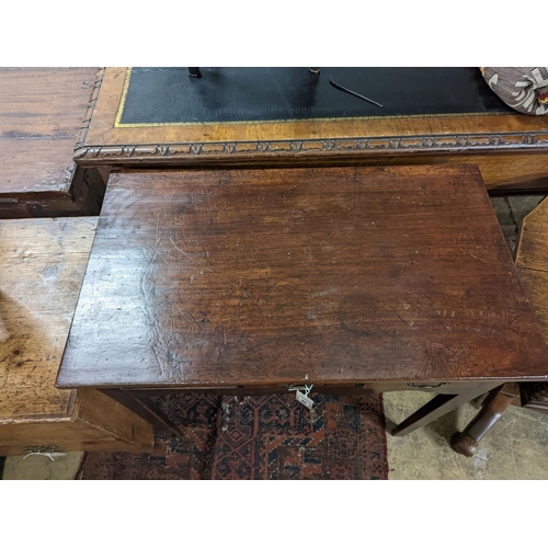 53 - A George III mahogany side table with three drawers, width 75cm, depth 44cm, height 72cm... 