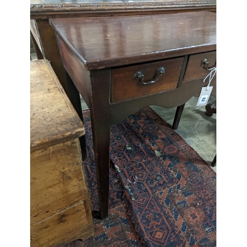 53 - A George III mahogany side table with three drawers, width 75cm, depth 44cm, height 72cm... 