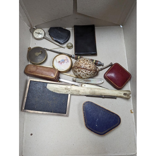 538 - Miscellaneous items including carved wood watch stand, ‘Our Father’ cameo shell and a plated inkwell... 