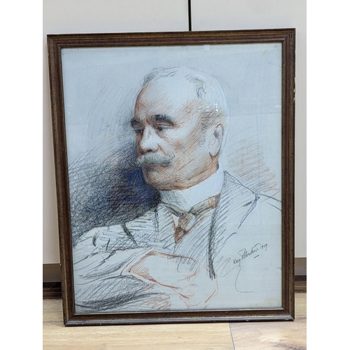 551 - Charles Kay Robertson (fl.1877-1931), conte chalk, Portrait of a gentleman, signed and dated 1909, 5... 