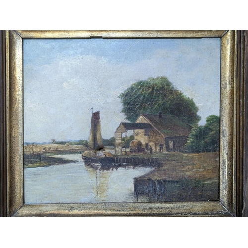 558 - José Weiss (1859-1919), oil on wooden panel, Landscape near Lewes, signed, 16 x 27cm and a small oil... 