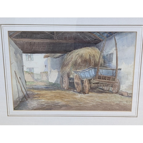 559 - F. da Ponte Player (Exh 1880-1882), two watercolours, 'A Back Street at Rye' and 'A Sussex Barn', si... 