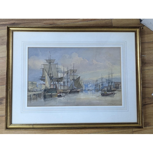 569 - W. H. Hunt (19th C.), watercolour, Yarmouth Harbour and Quays, signed and dated 1878, 33 x 52cm... 