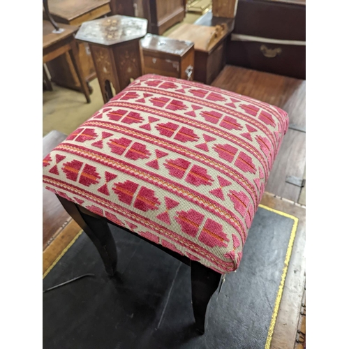 58 - A square ebonised footstool upholstered in Andrew Martin fabric, width 32cm, height 50cm... 