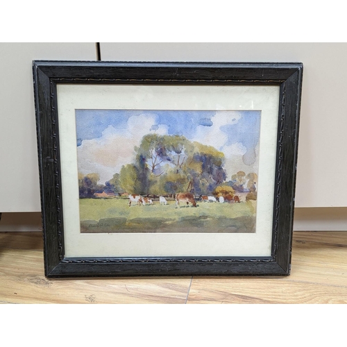 582 - Oswald Partridge Milne (1881-1968), watercolour, Cattle in a meadow, signed in pencil, 22 x 33cm... 