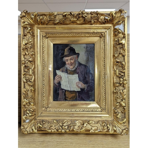 591 - H. Smith, oil on canvas, Frenchman reading a newspaper, 20 x 14cm