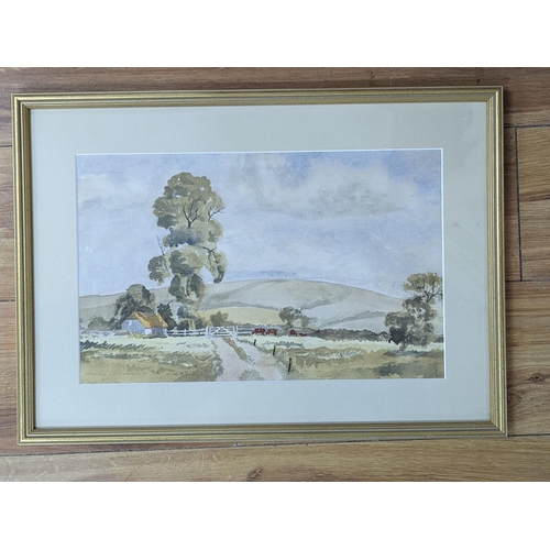 601 - Frank Wootton (1914-1998), watercolour, Summer afternoon South Downs, signed, 23 x 37cm