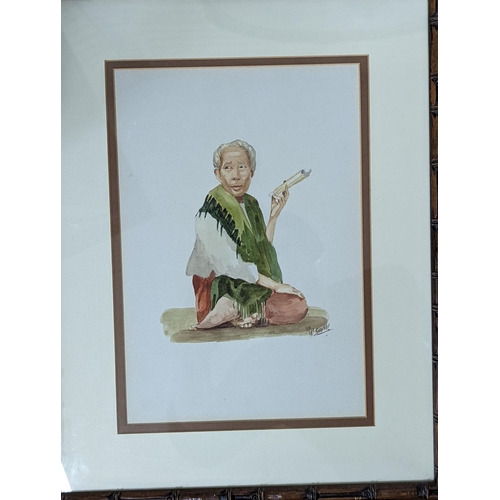 637 - Maung Soya Saung, three watercolours, Portraits of Burmese figures, signed, 28 x 19cm