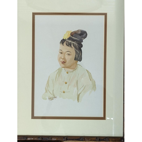 637 - Maung Soya Saung, three watercolours, Portraits of Burmese figures, signed, 28 x 19cm