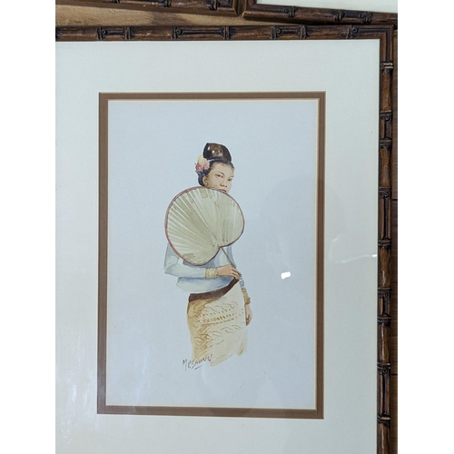 637 - Maung Soya Saung, three watercolours, Portraits of Burmese figures, signed, 28 x 19cm