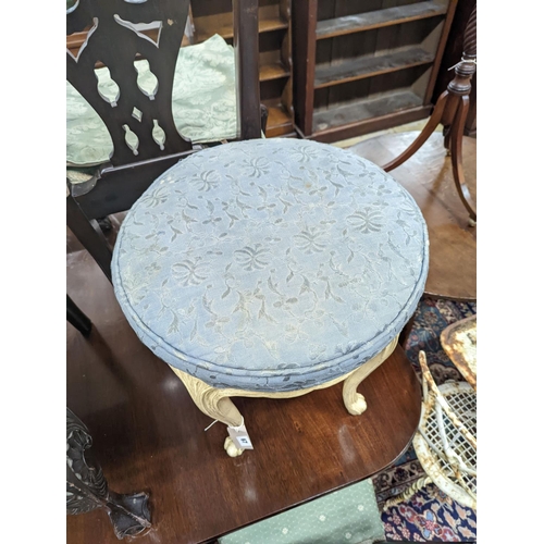 67 - A 1930's painted circular cabriole leg dressing stool, diameter 44cm, height 48cm