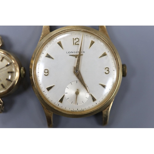 900 - A gentleman's 9ct gold watch Longines manual wind wrist watch (no strap) and a lady's yellow metal O... 