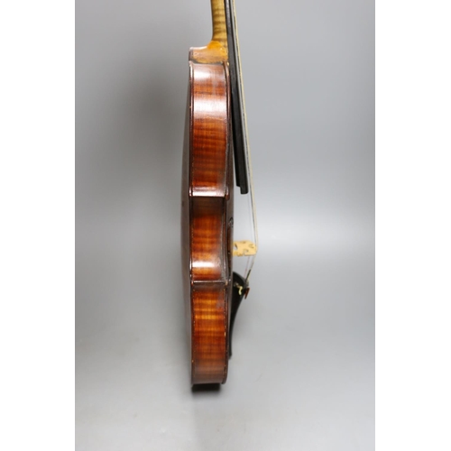 361 - Longsons labelled violin, 60 cms long.